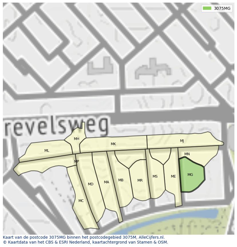 Afbeelding van het postcodegebied 3075 MG op de kaart.