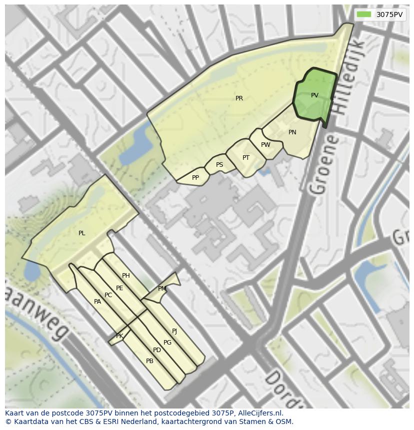 Afbeelding van het postcodegebied 3075 PV op de kaart.