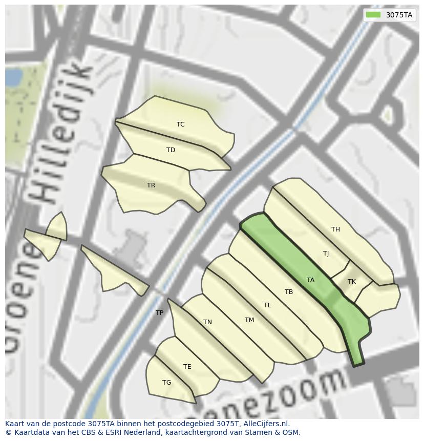 Afbeelding van het postcodegebied 3075 TA op de kaart.
