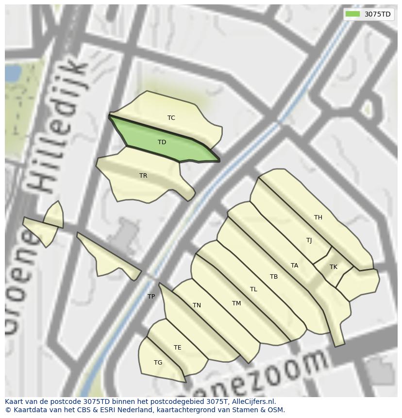 Afbeelding van het postcodegebied 3075 TD op de kaart.