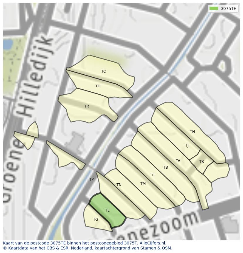Afbeelding van het postcodegebied 3075 TE op de kaart.