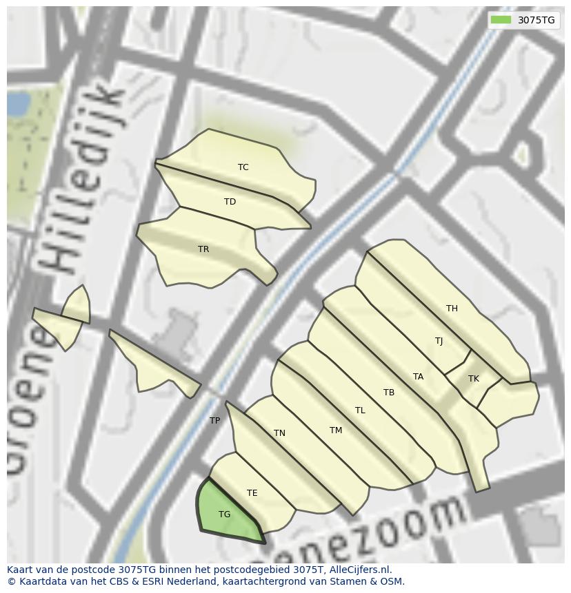 Afbeelding van het postcodegebied 3075 TG op de kaart.