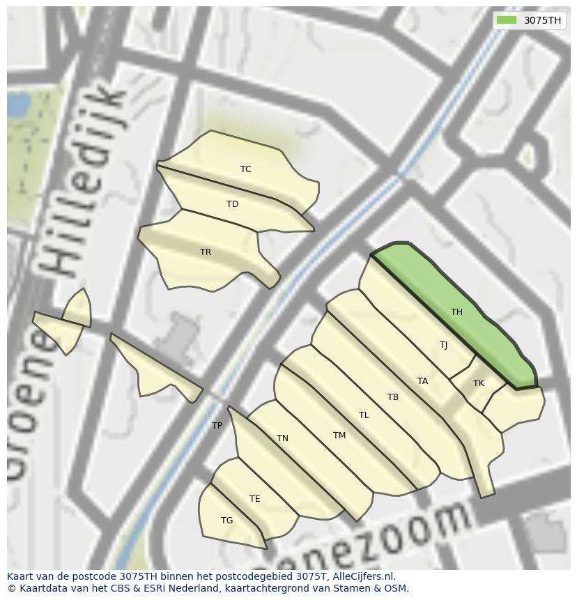 Afbeelding van het postcodegebied 3075 TH op de kaart.