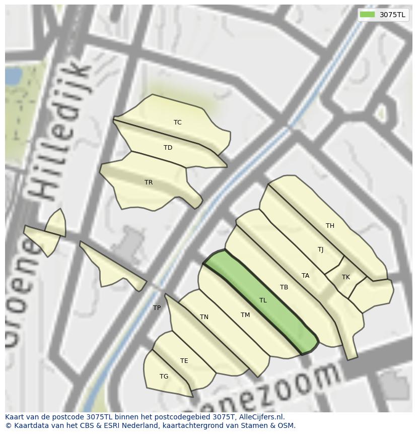 Afbeelding van het postcodegebied 3075 TL op de kaart.