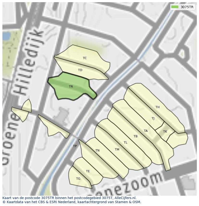 Afbeelding van het postcodegebied 3075 TR op de kaart.