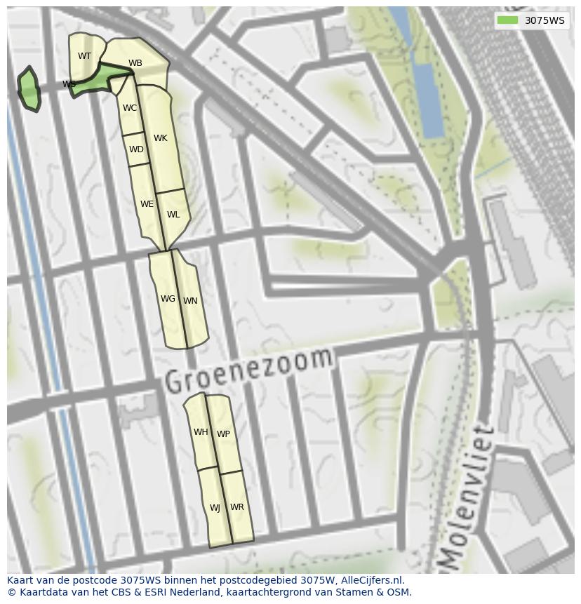Afbeelding van het postcodegebied 3075 WS op de kaart.