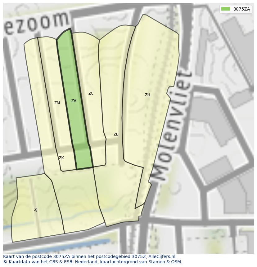 Afbeelding van het postcodegebied 3075 ZA op de kaart.