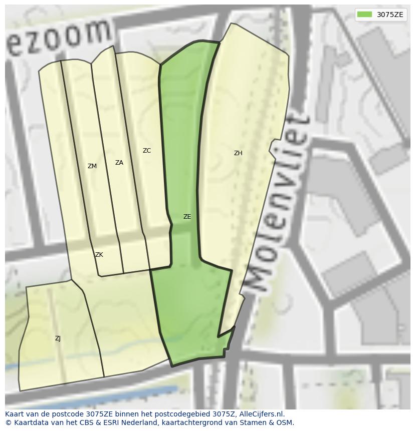 Afbeelding van het postcodegebied 3075 ZE op de kaart.