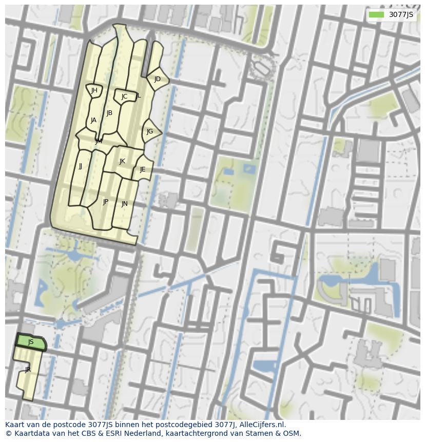 Afbeelding van het postcodegebied 3077 JS op de kaart.