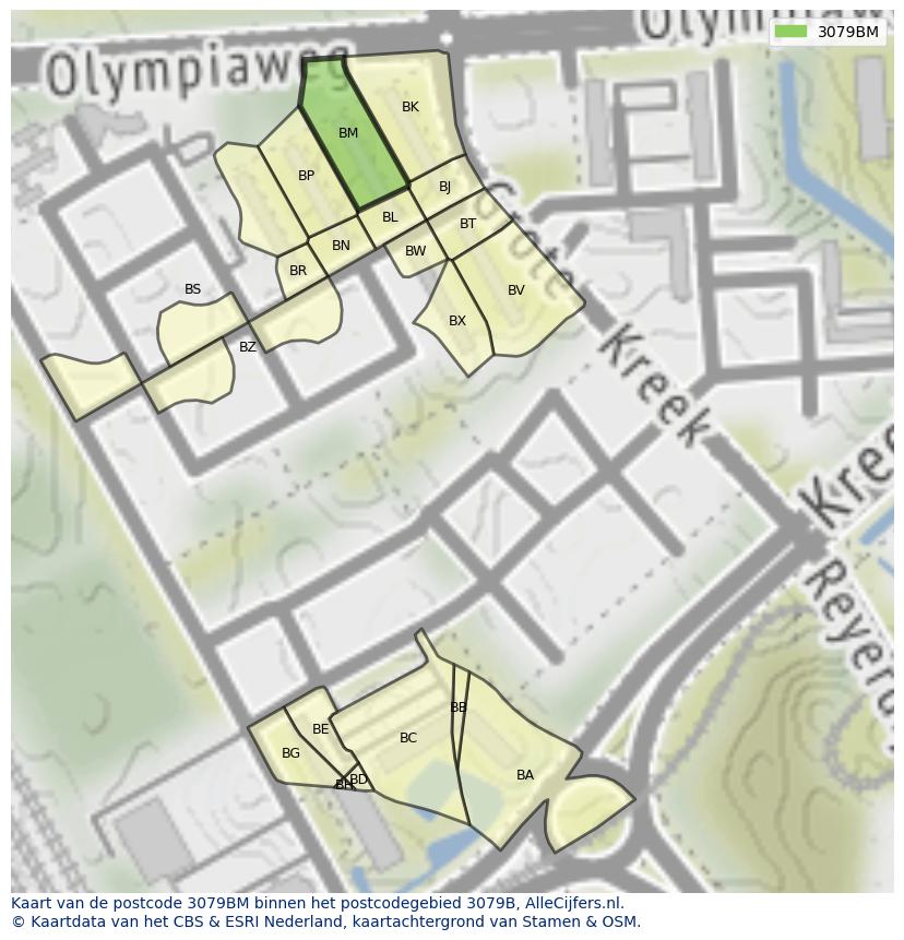 Afbeelding van het postcodegebied 3079 BM op de kaart.