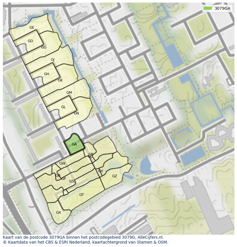 Afbeelding van het postcodegebied 3079 GA op de kaart.