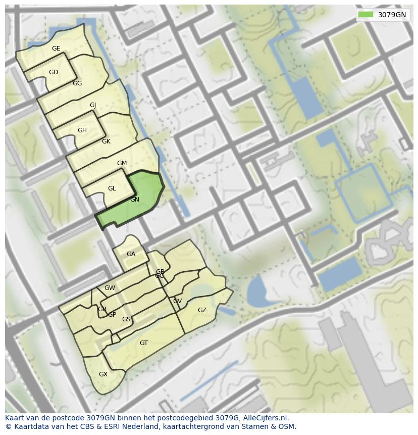 Afbeelding van het postcodegebied 3079 GN op de kaart.
