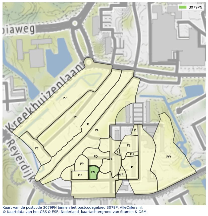 Afbeelding van het postcodegebied 3079 PN op de kaart.