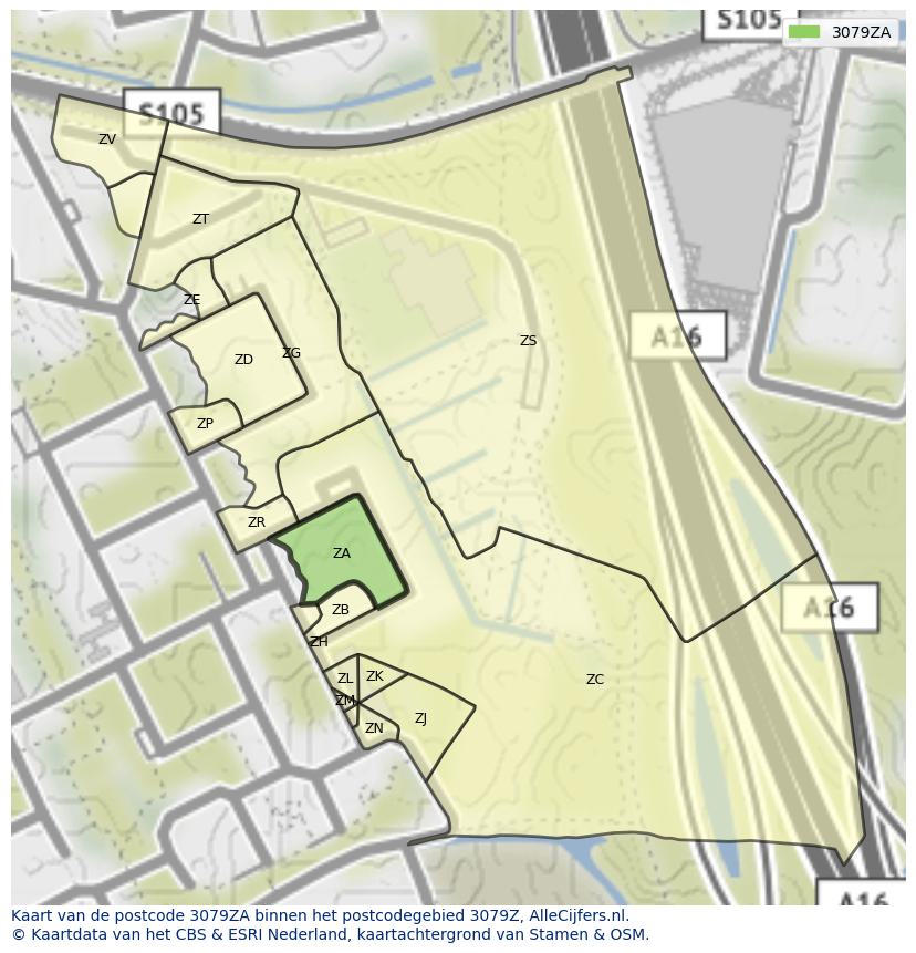 Afbeelding van het postcodegebied 3079 ZA op de kaart.