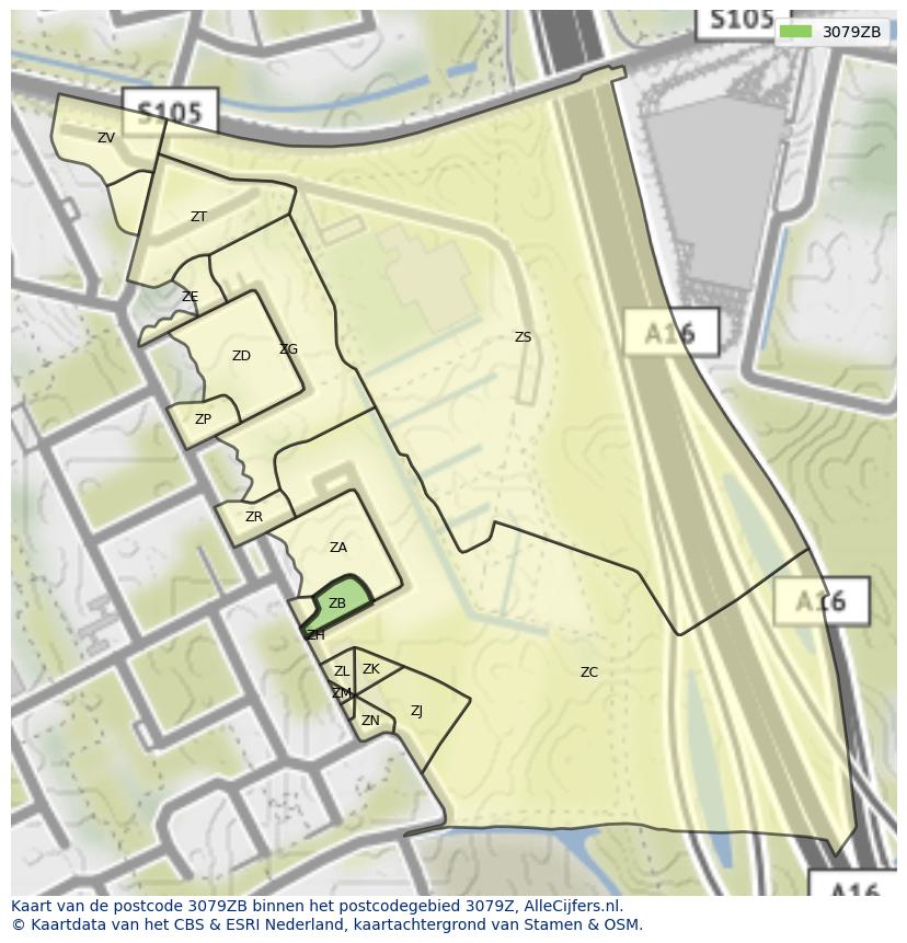 Afbeelding van het postcodegebied 3079 ZB op de kaart.