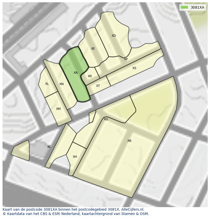 Afbeelding van het postcodegebied 3081 XA op de kaart.