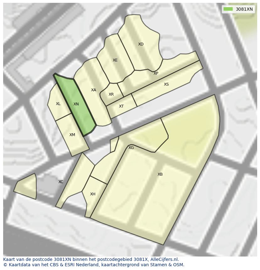 Afbeelding van het postcodegebied 3081 XN op de kaart.