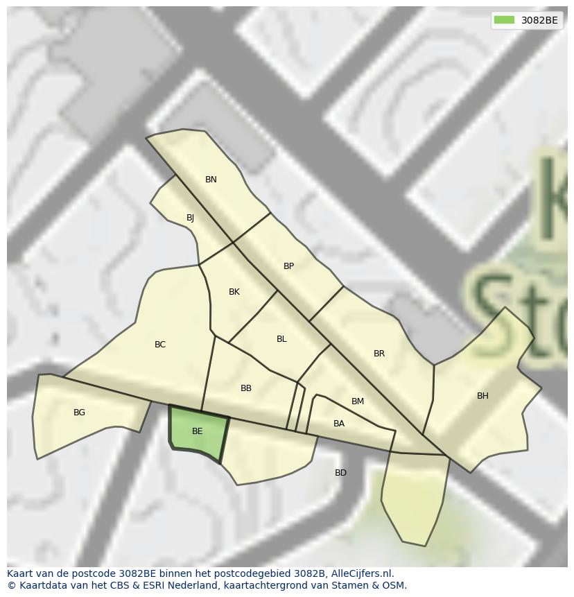 Afbeelding van het postcodegebied 3082 BE op de kaart.