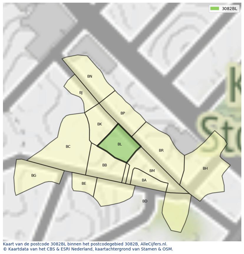 Afbeelding van het postcodegebied 3082 BL op de kaart.