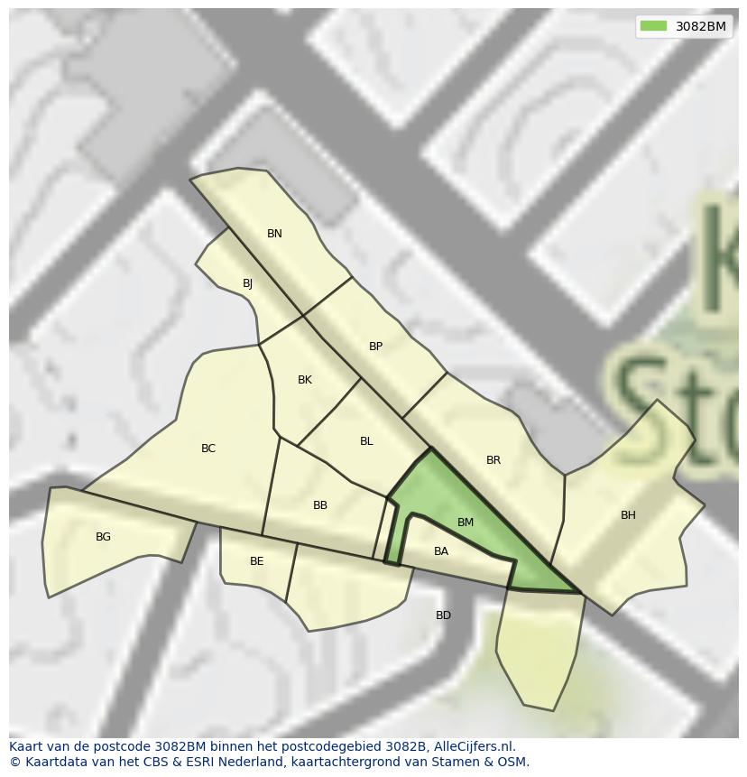 Afbeelding van het postcodegebied 3082 BM op de kaart.