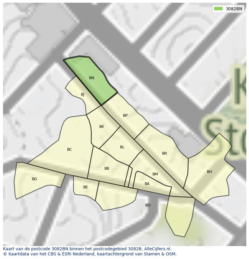 Afbeelding van het postcodegebied 3082 BN op de kaart.