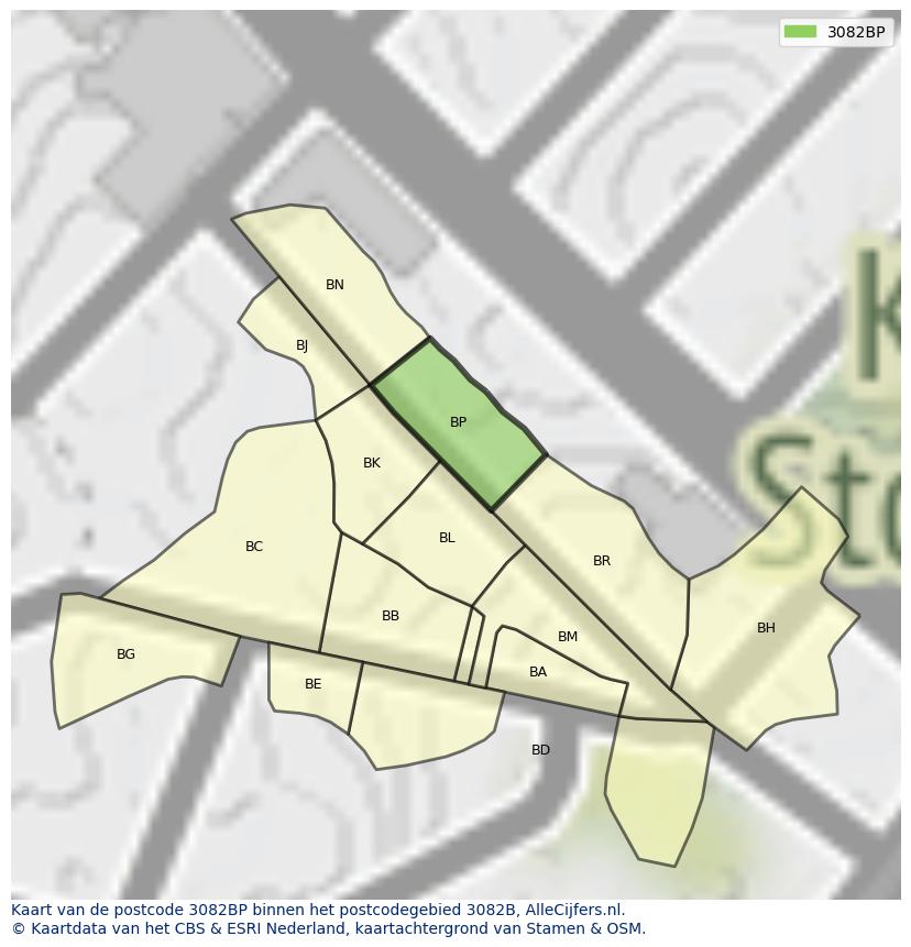 Afbeelding van het postcodegebied 3082 BP op de kaart.