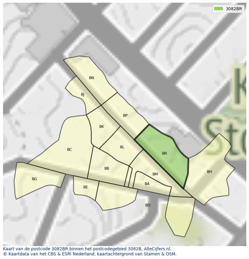 Afbeelding van het postcodegebied 3082 BR op de kaart.