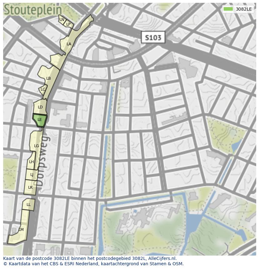 Afbeelding van het postcodegebied 3082 LE op de kaart.