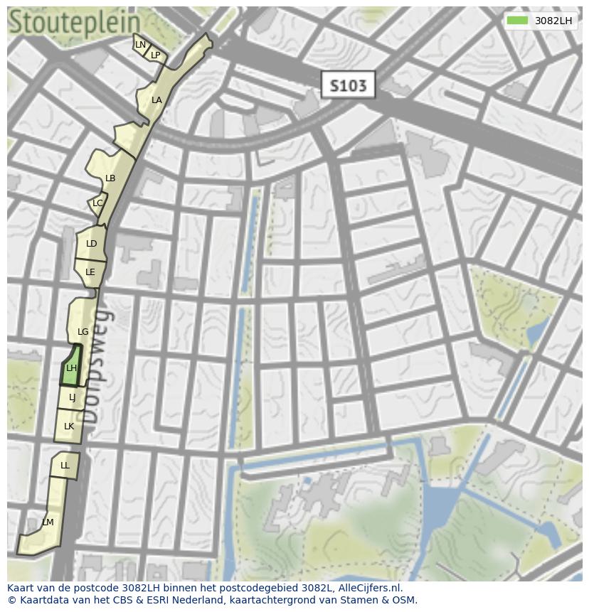 Afbeelding van het postcodegebied 3082 LH op de kaart.