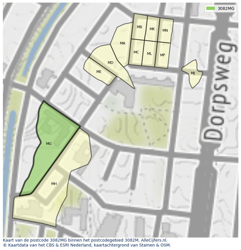 Afbeelding van het postcodegebied 3082 MG op de kaart.