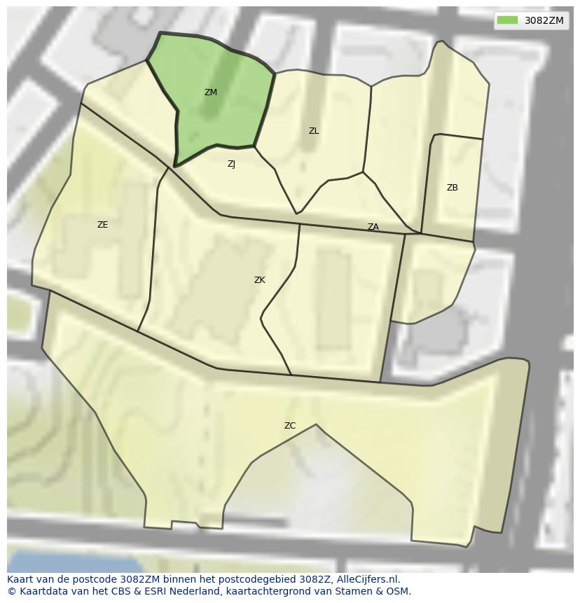 Afbeelding van het postcodegebied 3082 ZM op de kaart.