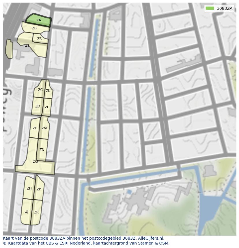 Afbeelding van het postcodegebied 3083 ZA op de kaart.