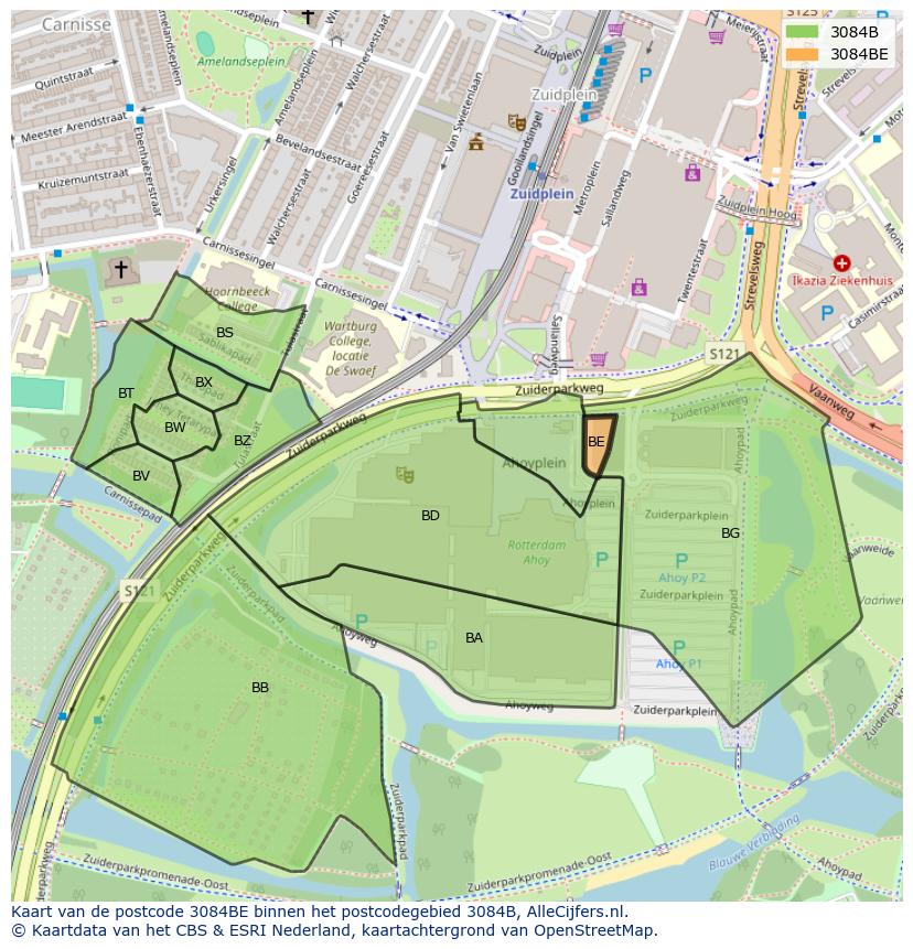 Afbeelding van het postcodegebied 3084 BE op de kaart.