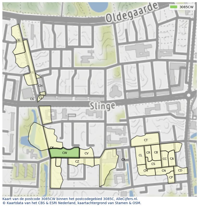 Afbeelding van het postcodegebied 3085 CW op de kaart.