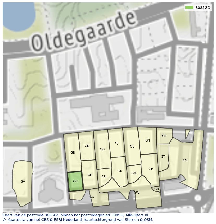 Afbeelding van het postcodegebied 3085 GC op de kaart.