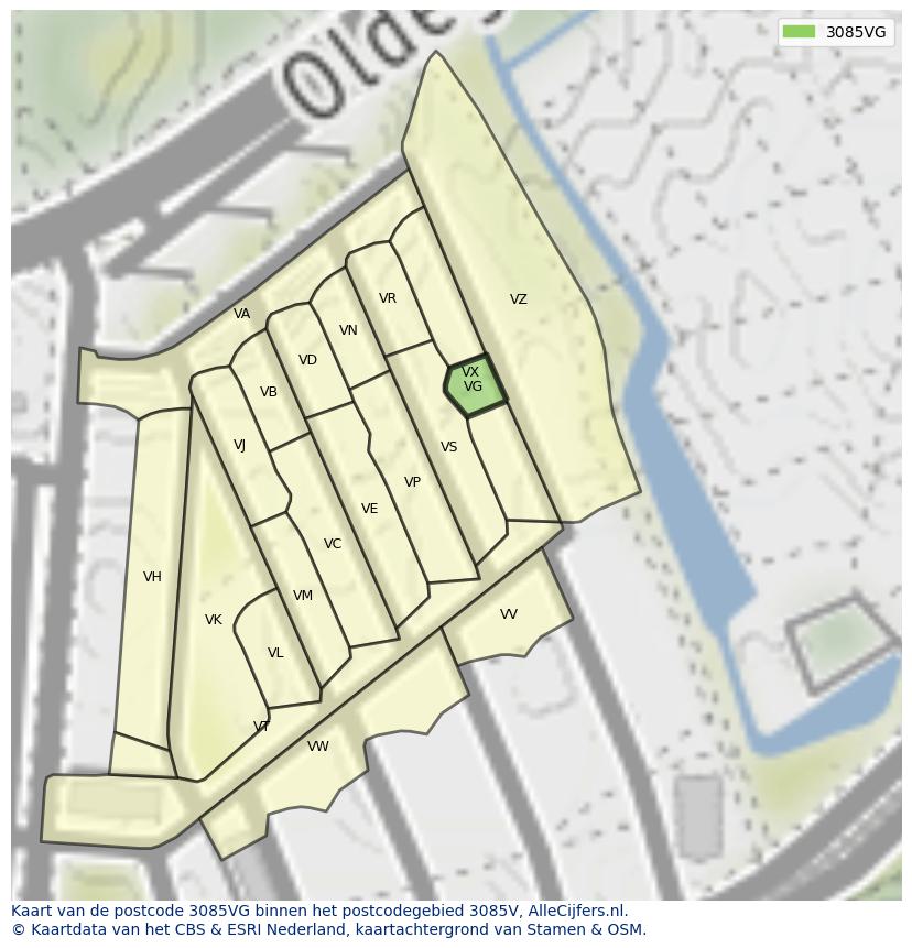 Afbeelding van het postcodegebied 3085 VG op de kaart.