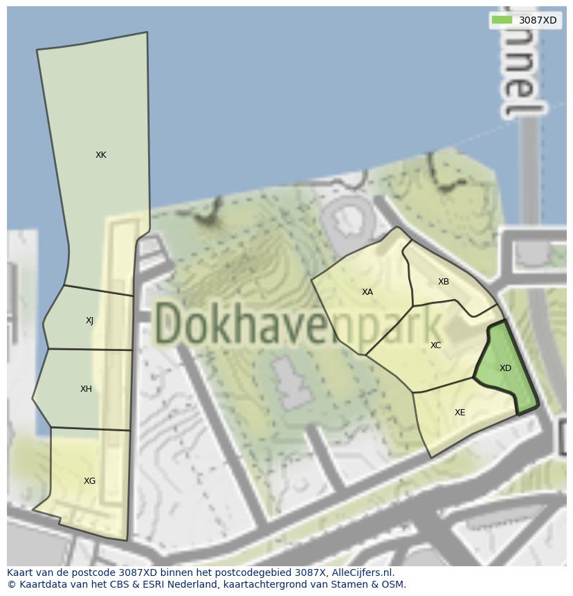 Afbeelding van het postcodegebied 3087 XD op de kaart.
