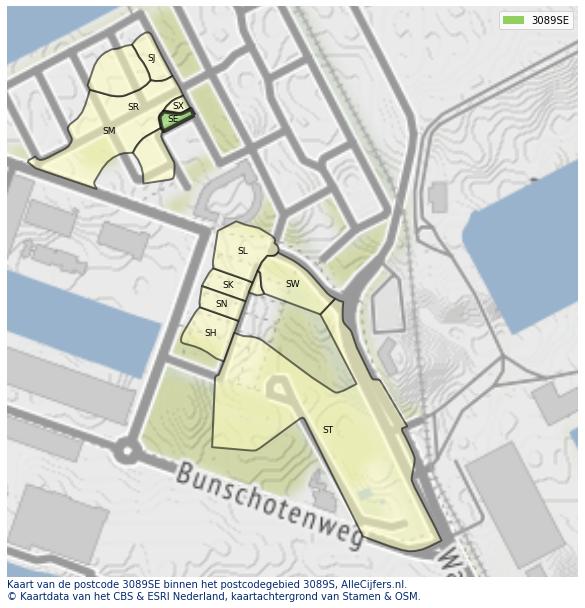 Afbeelding van het postcodegebied 3089 SE op de kaart.