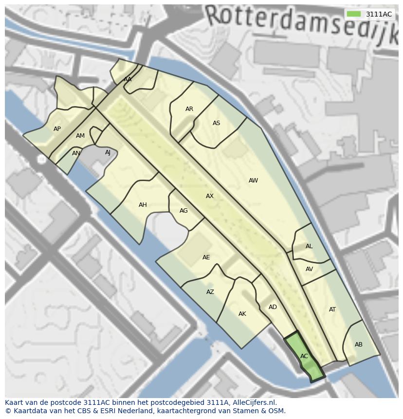 Afbeelding van het postcodegebied 3111 AC op de kaart.