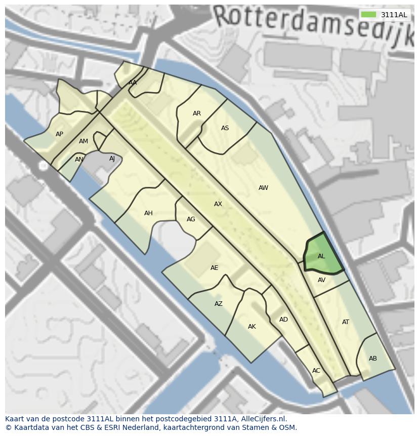 Afbeelding van het postcodegebied 3111 AL op de kaart.