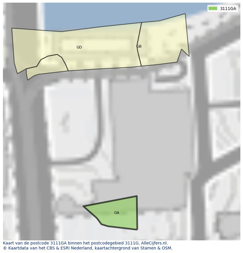 Afbeelding van het postcodegebied 3111 GA op de kaart.