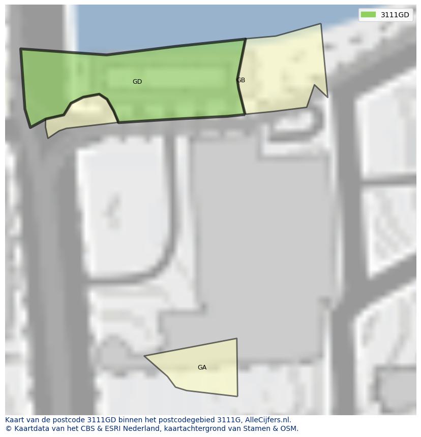 Afbeelding van het postcodegebied 3111 GD op de kaart.