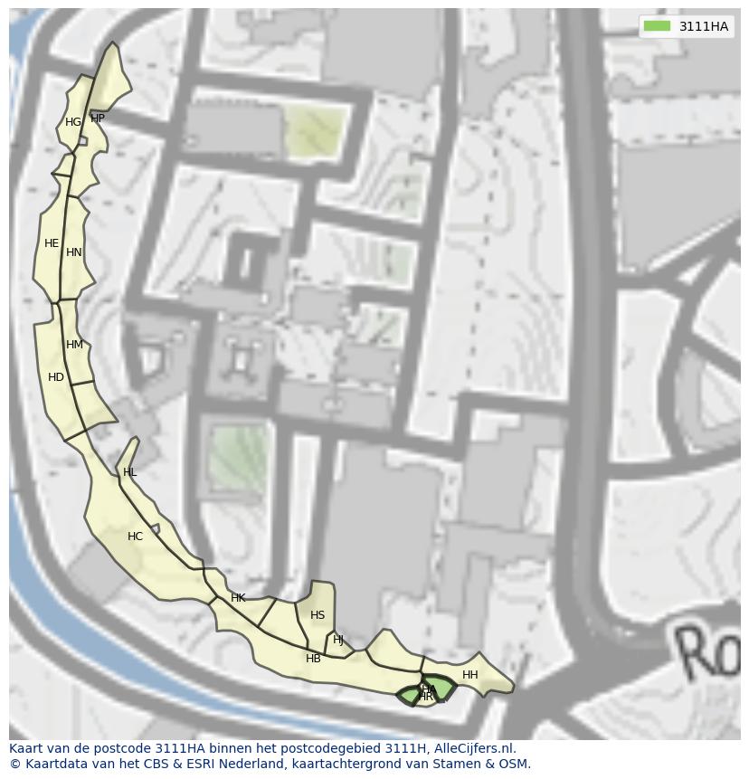 Afbeelding van het postcodegebied 3111 HA op de kaart.