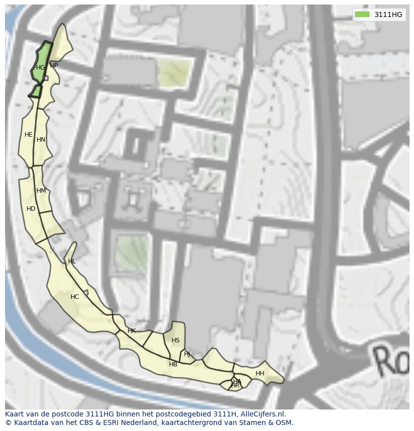 Afbeelding van het postcodegebied 3111 HG op de kaart.