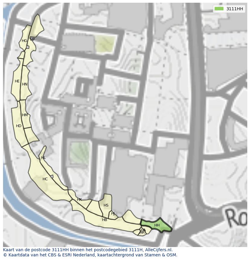 Afbeelding van het postcodegebied 3111 HH op de kaart.