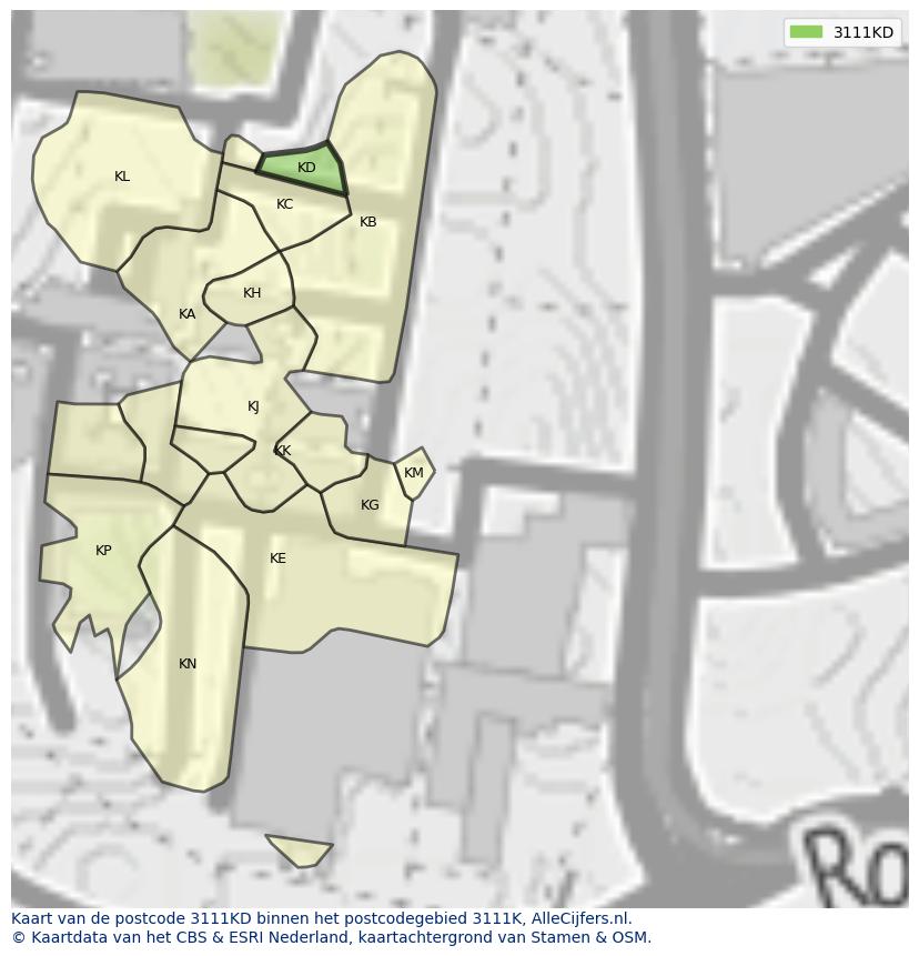 Afbeelding van het postcodegebied 3111 KD op de kaart.