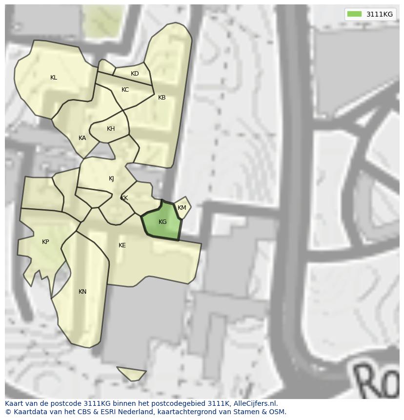 Afbeelding van het postcodegebied 3111 KG op de kaart.