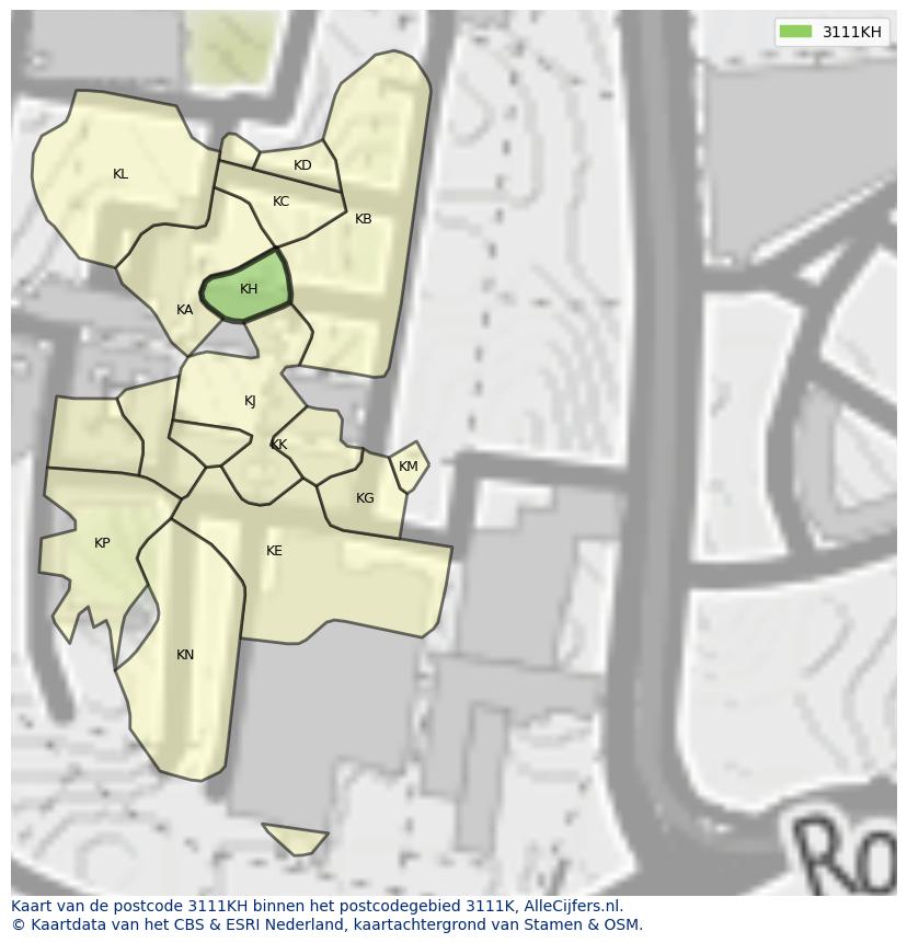 Afbeelding van het postcodegebied 3111 KH op de kaart.