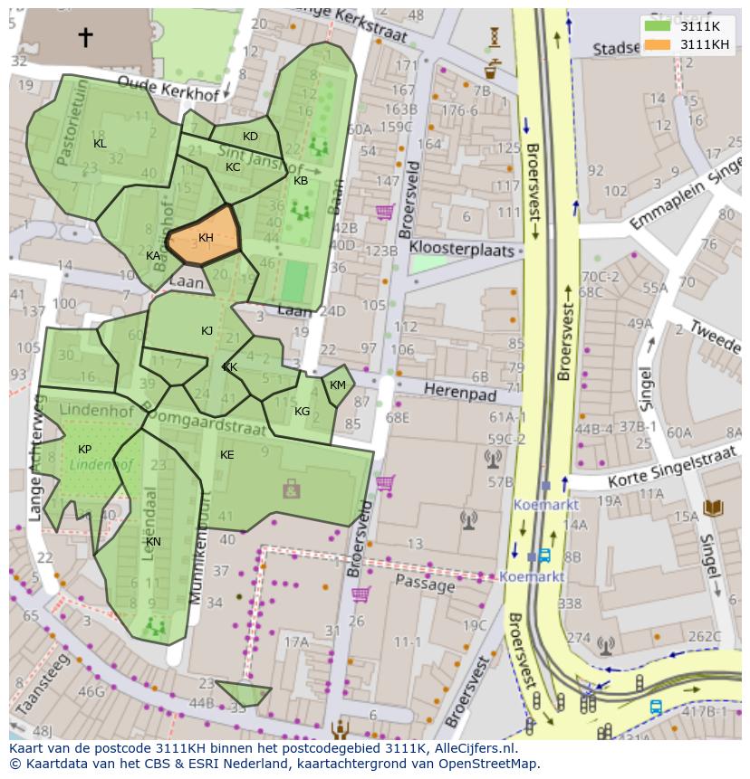 Afbeelding van het postcodegebied 3111 KH op de kaart.