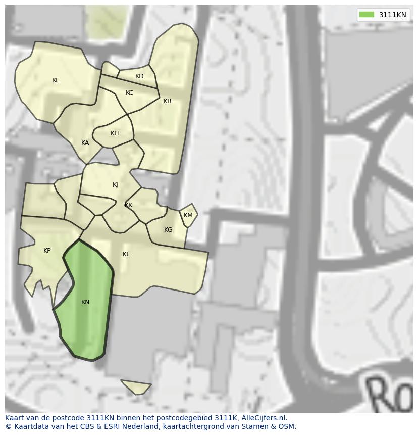 Afbeelding van het postcodegebied 3111 KN op de kaart.